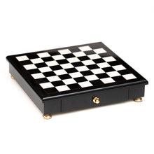 Load image into Gallery viewer, Metal Staunton Chessmen on Black Briarwood Board
