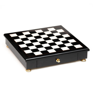 Metal Staunton Chessmen on Black Briarwood Board