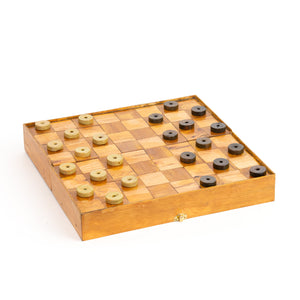 Handmade Chess and Checkers Set with Storage Board