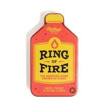 Load image into Gallery viewer, Top view of the Ring of Fire drinking card game by Ridley&#39;s Games, featuring a bottle-shaped tin and waterproof cards, perfect for parties and adult gatherings
