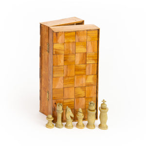 Handmade Chess and Checkers Set with Storage Board