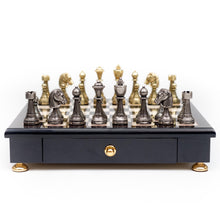 Load image into Gallery viewer, Metal Staunton Chessmen on Black Briarwood Board
