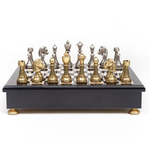 Load image into Gallery viewer, Metal Staunton Chessmen on Black Briarwood Board
