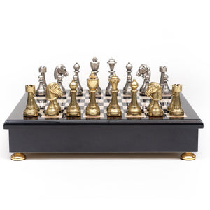 Metal Staunton Chessmen on Black Briarwood Board