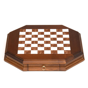 Metal Staunton Chessmen on Octagonal Alabaster/Wood Board