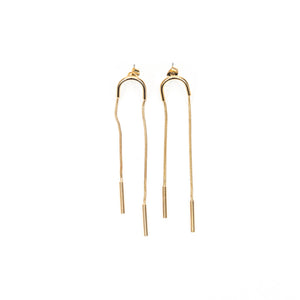 Arc Shaped Studs w/Chain and Bar End Earrings