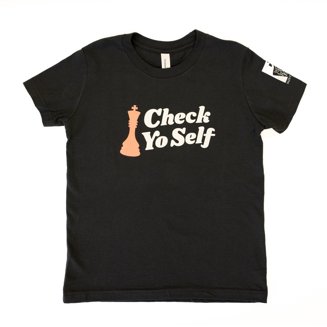 Check Yo Self Youth T-Shirt- Dark Grey
