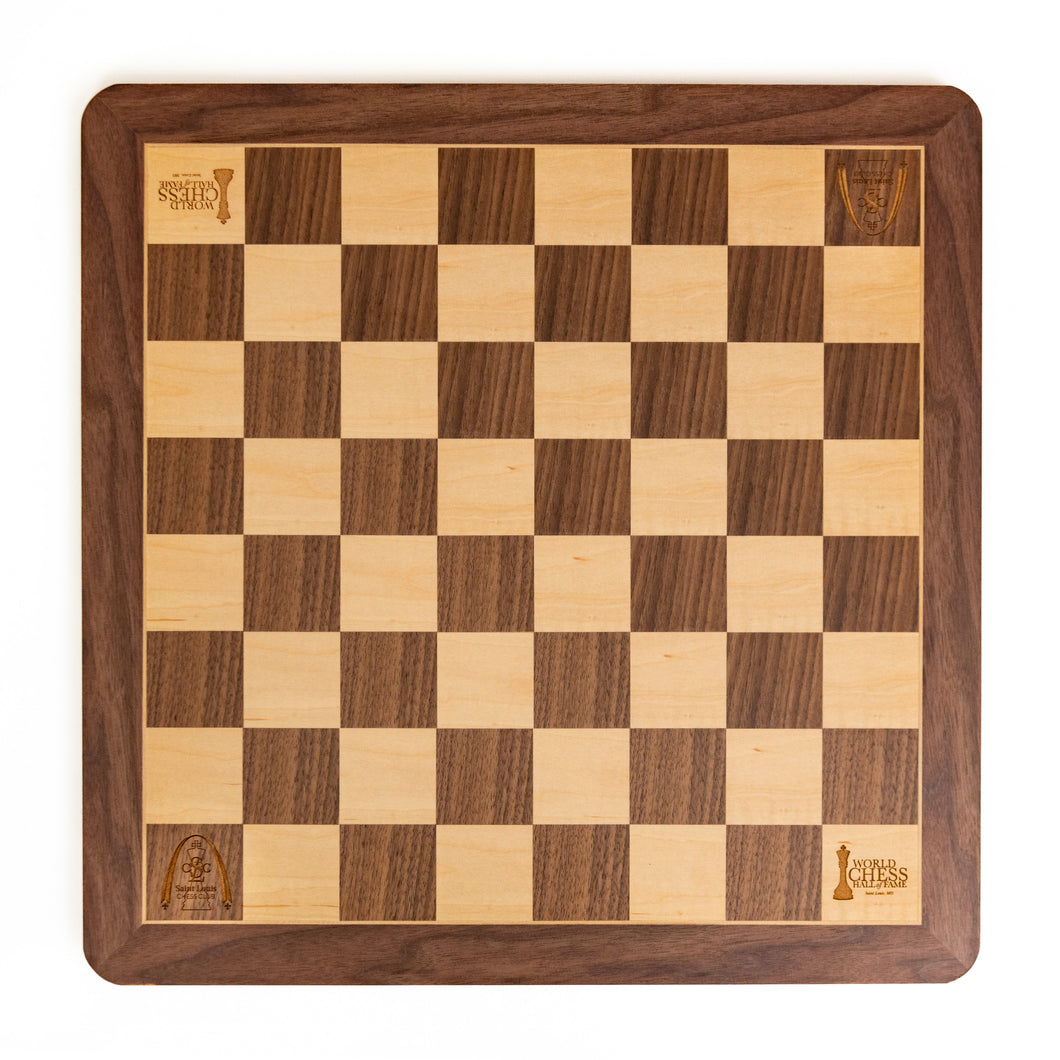 World Chess Hall of Fame & Saint Louis Chess CLub Engraved Walnut Wooden Board