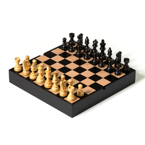 3" Black French Chess Set with Maple Storage Board