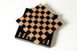 3" Black French Chess Set with Maple Storage Board
