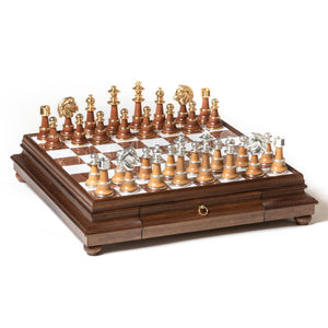 Gold & Silver Plated Chessmen on Wood/Marble Board