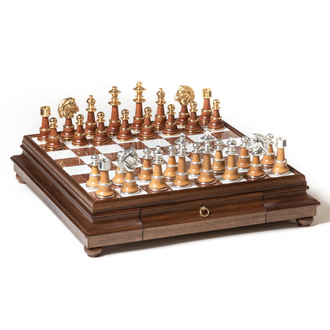 Gold & Silver Plated Chessmen on Wood/Marble Board