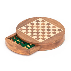6" Round Magnetic Chess Set with Drawer