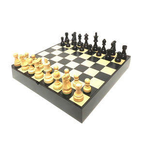 3.75" French Black Boxwood Chess Set with Maple Storage Board