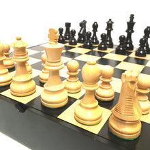 Load image into Gallery viewer, 3.75&quot; French Black Boxwood Chess Set with Maple Storage Board
