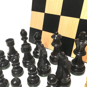 3.75" French Black Boxwood Chess Set with Maple Storage Board