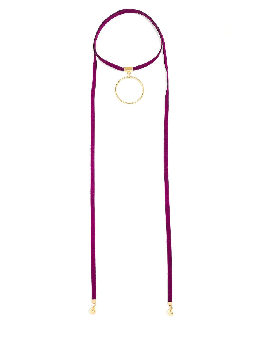 #Long Vegan Suede Lariat with Circle Pendant