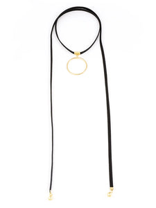 #Long Vegan Suede Lariat with Circle Pendant