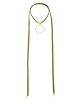 Load image into Gallery viewer, Long Vegan Suede Lariat with Circle Pendant
