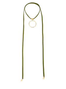 Long Vegan Suede Lariat with Circle Pendant