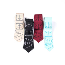 Load image into Gallery viewer, Displays all four ties side by side (Beige, Black, Burgundy, Mint) pointing downward, highlighting the relative contrast of the print color against each tie's base color.
