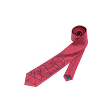 Load image into Gallery viewer, A deep crimson or burgundy tie with black graphic linework.
