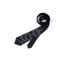 Load image into Gallery viewer, A solid black tie featuring white/light grey graphic linework.
