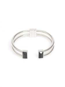 Double band open cuff with stone center
