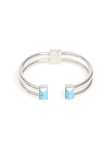 Double band open cuff with stone center