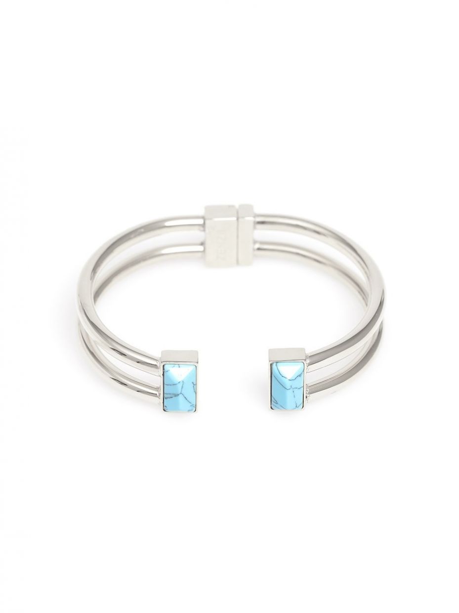 Double band open cuff with stone center
