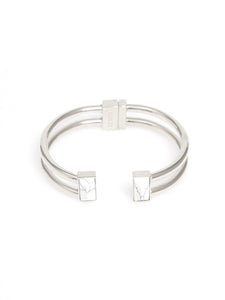 Double band open cuff with stone center